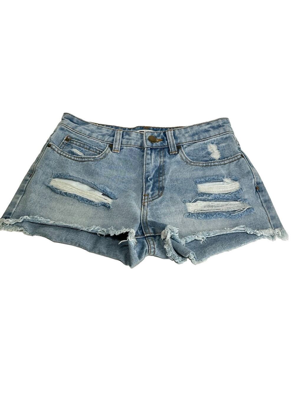 Billabong Distressed Ripped Raw Hem Denim Shorts Size 27 (27” W) 2" Inseam